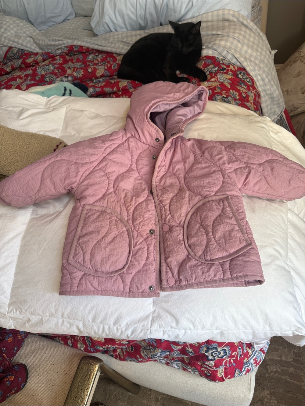Zara Quilted Hooded Puffer Jacket in Light Pink